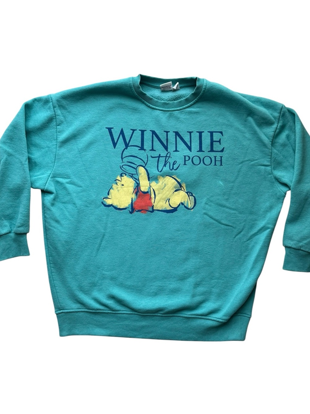 Vintage Style Disney Winnie The Pooh Pullover Crewneck Sweatshirt Teal Size S